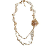 MAYTRENDS  -  Elegant Clastic Flower Necklace for Women with Simulated-Pearl