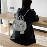 MAYTRENDS  -  Fashion Women Backpacks  New Trend Silver PU Chains Shoulder Bags Individuality Casual Daily Commute Bolso Mujer