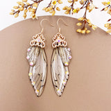 Fashion Handmade Femme Wing Drop Earrings Purple Resin Fairy Cicada Wings Earrings Rhinestone Purple Earrings Vintage Jewelry