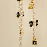 MAYTRENDS  -  Fashionable Black and White Oil Bow Pearl Glasses Chains and Lanyards for Women