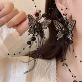 MAYTRENDS  -  New personalized black diamond feather butterfly shape necklace ear clip set