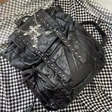 MAYTRENDS  -  Y2K Girls Soft Leather Punk Backpack School Skull Cross Chain Backpack Korean Style Bagpack Women Designer Bags Gothic