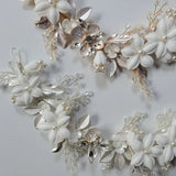 Handmade Alloy Flower Leaf Rhinestones Ceramic Flower Bridal Headband Wedding Headpieces Bridesmaids Women Hair Jewelry