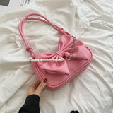 MAYTRENDS  -  New Design Women's Bag  Trend Fashion Bow Pleated Underarm Shoulder Bag Individuality Summer Chains Beading Handbag