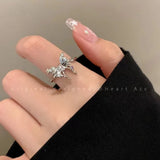 MAYTRENDS  -  Fashion Trend Pink Crystal Bowknot Heart Rings Zircon Ring Y2K Shiny Zircon Rings for Women Girls Party Aesthetic Jewelry 2024 N