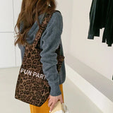 MAYTRENDS  -  Retro Leopard Print Shoulder Bag Bucket Shaped Casual Tote Large Capacity Handbag Fashion Canvas Bags