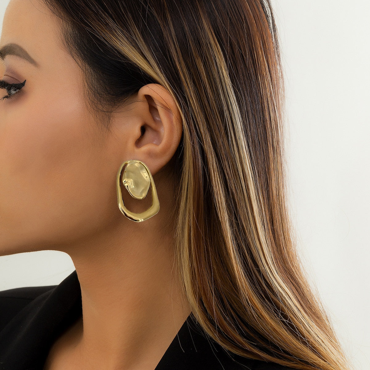 Maytrends New Irregular Hollow Geometric Drop Earrings for Women Unique Design Gold Color Metal Earrings Unusual Jewelry Gift