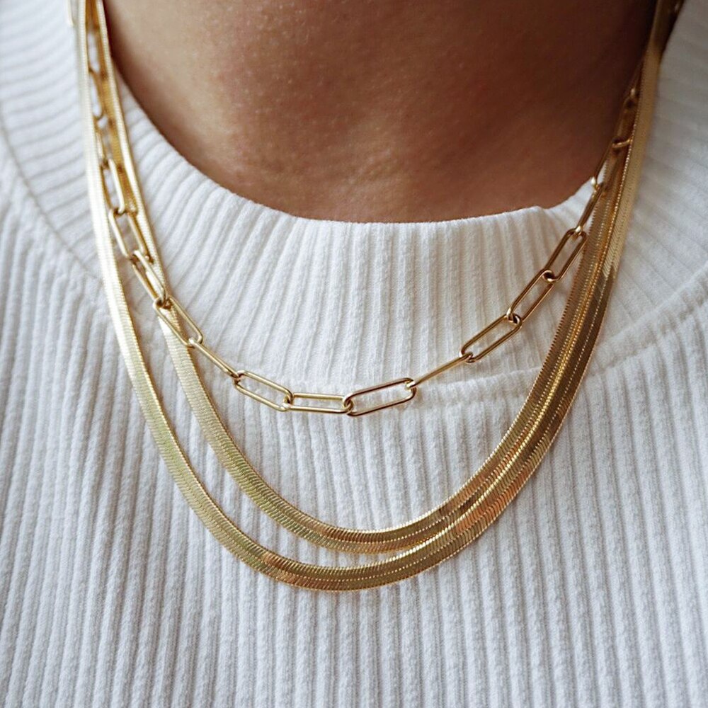 Maytrends Free Stainless Steel 18K Gold Plated Short Herringbone Chain Choker Necklaces For Women Minimalist Gold Chain Necklace