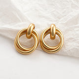 Maytrends New Matte Gold Color Earrings for Women Multiple Trendy Round Geometric Twist Drop Earring Fashion Statement Jewelry