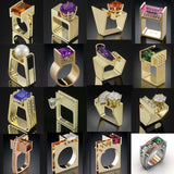 Stylish Gold Color Geometric Irregular Ring for Women Cubic Zirconia Inlaid Modern Hippie Finger Rings Party Jewelry