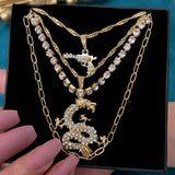 Maytrends Punk Pistol Rhinestone Pendant Necklace for Women Multilayer Crystal Dragon Choker Necklace Statement Jewelry Gift