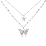 Maytrends New Shiny Butterfly Necklace Ladies Exquisite Double Layer Clavicle Chain Necklace Jewelry for Ladies Gift