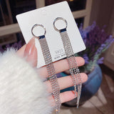 Simplicity Retro Exaggerated Tassel Earrings For Women Korean Fashion Temperament Diamond Nightclub Ring Pendant Long Jewelry