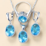 Maytrends Wedding/Party Women Trendy Costume Silver Color  Jewelry Sets Sky Blue CZ Dangle/Earrings/Bracelet And Ring 8-Colors