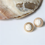 New Vintage Round Marble Opal Stone Big Stud Earrings For Women Fashion Temperament Simulated Pearl earrings