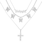 Maytrends Boho Multilayer Butterfly Crystal Chain Necklaces For Women Trendy Heart Cross Snake Chain Pendant Necklace Jewelry