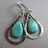 Vintage Earrings Big Water Drop s Natural Stone Ear Hook Antique Silver Color Dangle Earrings Women Bohemia Jewelry