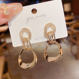 New Design Irregular U-shaped Gold Color Hoop Earrings For Woman Korean Crystal Fashion Jewelry Unusual Accessories Girls