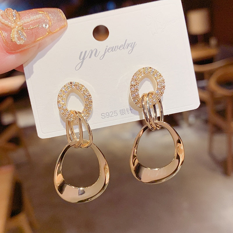 Summer  Aretes Colgantes Gold Color Hoop Earrings For Woman Korean Crystal Fashion Jewelry Unusual Accessories Girls