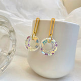 Maytrends New Design Transparent Colorful Long Geometric Drop Earring Trendy Crystal AB Color Round Pendant Earrings Jewelry