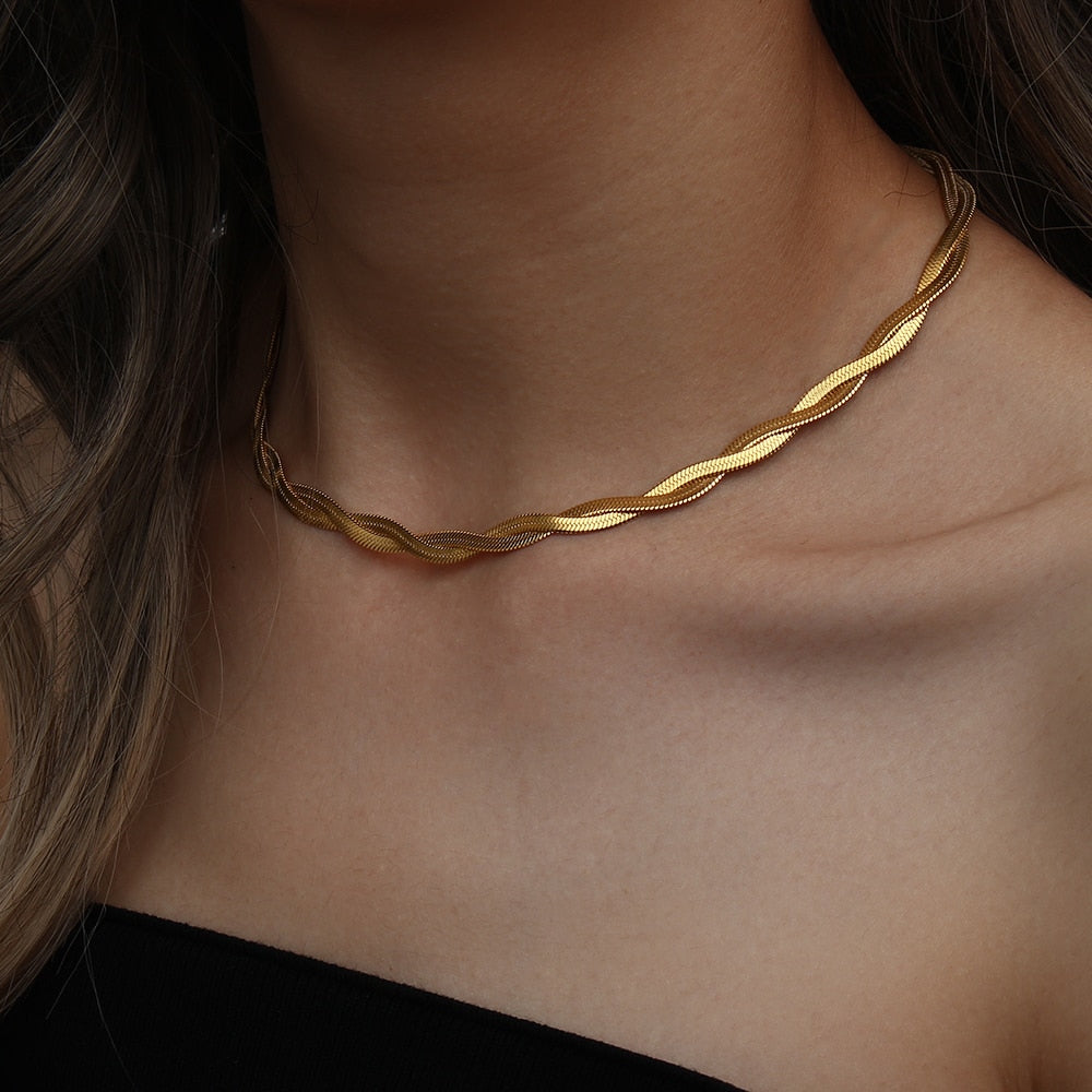 Maytrends Tarnish Free Steel 18k Gold Plated Flat Snake Chain Bracelets Bangles For Women Herringbone Chain Accessories Jewelry Gift