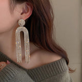 Maytrends Fashion Statement Earring Long Full Rhinestone Big Earrings For Women Euorpe Evening Party Crystal Tassel Earings Wholesale