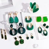 Maytrends New Korean Statement Earrings for Women Green Acrylic Round Square Geometric Dangle Drop Earring Brincos Fashion