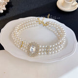 Vintage Style 3 Layers Pearl Choker Necklace For Women Elegant Crystal Short Necklace Party Jewelry