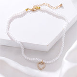 Sweet Jewelry Bracelet Simple Design Small Simulated Pearls Bracelet With Delicate Heart Pendant Necklace Women Jewelry Gifts