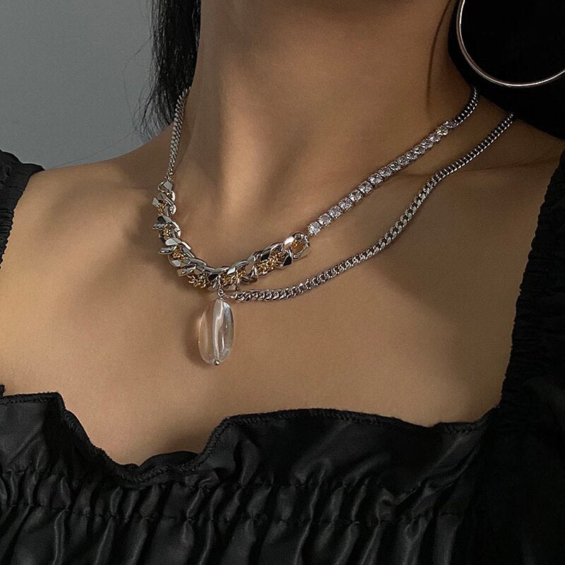 New Goth Punk Transparent Water Drop Pendant Necklace For Women Korean  Fashion Multi-layer Chains Choker Necklace Jewelry