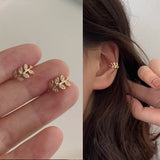 Fashion Gold Color Leaf Clip Earring For Women Without Piercing Puck Rock Vintage Crystal Ear Cuff Girls Jewerly Gifts
