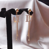 Korean pearl love tassel earrings ladies long style wild face thin two-wear pin earrings exquisite elegant Fashion Stud Earrings