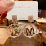 Luxury Vintage M Letter Leopard Drop Earrings for Women Round Circle Letter Dangle Earring Fashion Jewelry Gift New Arrival