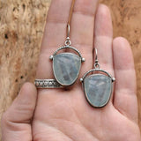 Lovely Dainty Gray Blue Stone Earrings for Women Party New Creative Shell Resin Antique Silver Color Drop Earrings Gift