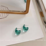 Maytrends INS Korea Vintage Blue Green Transparent Resin C-Shaped Earrings Irregular Geometric Smooth Hoop Earrings for Women Jewelry