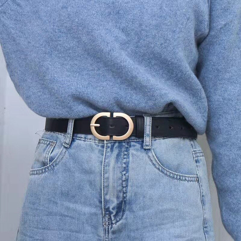 Maytrends 105cm Female Fashion Belt Simple Metal Buckle Belt for Women Black Suit Jeans Clothing Accessories