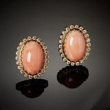 Charm Large Oval Pink Coral Color Stone Stud Earring Ladies Fashion Golden Flower Rhinestone Earrings Banquet Jewelry