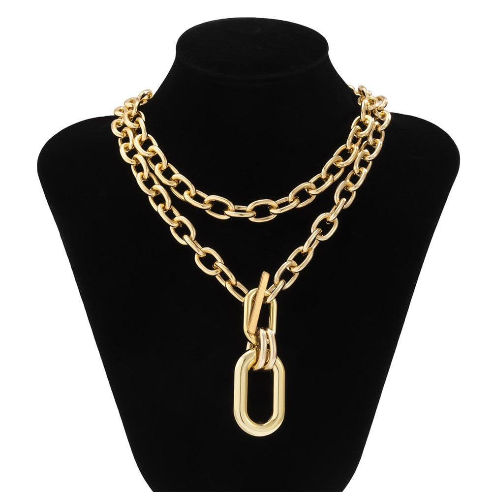 Maytrends Exaggerated CCB Big Choker Necklace for Women Girl Hiphop Chunky Chain OT Buckle Necklace on the Neck Party Jewelry Gift