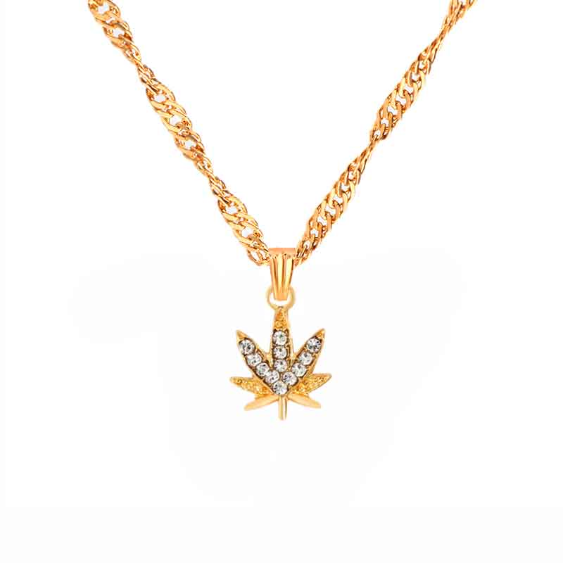 Maytrends Fashion Charm Maple Leaf Crystal Pendant Necklace for Women Gold Color Twisted Chain Necklace Wedding Jewelry Gift