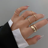 7 Pcs Punk Twist Joint Ring Sets For Women Hiphop Minimalist Gold Silver Color Geometric Rings Party Fashion Jewelry