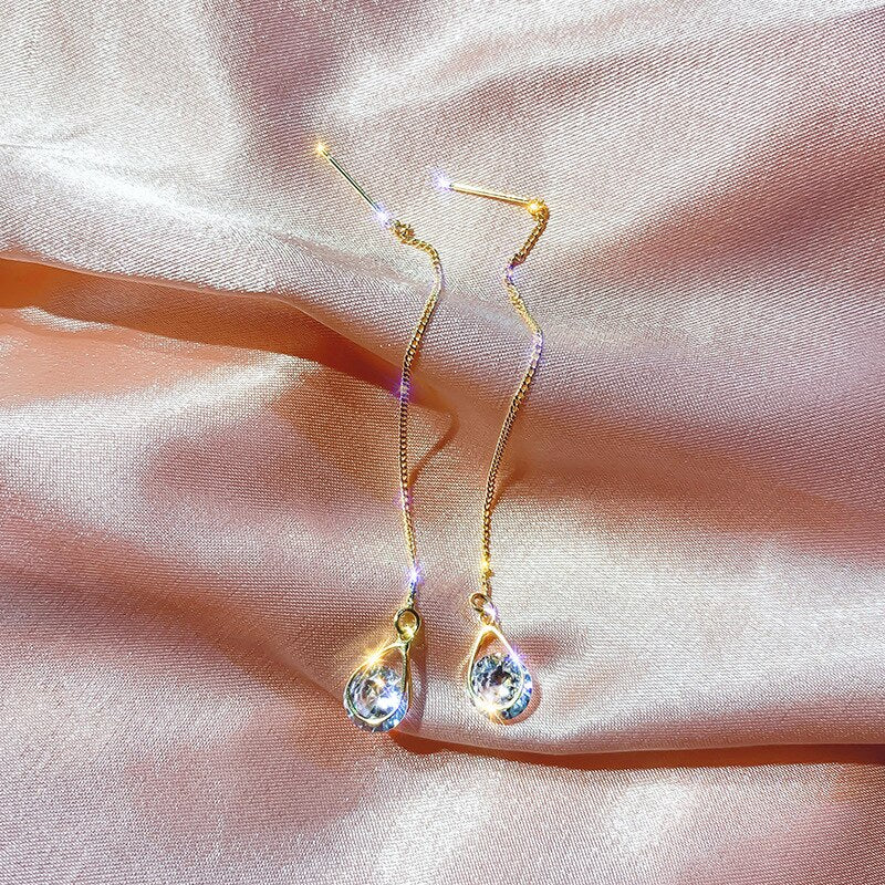 Vintage Gold Color Bar Long Thread Tassel Drop Earrings for Women Glossy Arc Geometric Korean Fashion Jewelry Dropshipping