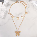 Maytrends Boho Multilayer Butterfly Crystal Chain Necklaces For Women Trendy Heart Cross Snake Chain Pendant Necklace Jewelry