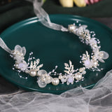 Fashion Pearl Flower Headband Bridal Wedding Crown Hair Accessories Women Party HairBand Tiara Crystal Headpiece Hair Jewelry