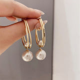 Vintage Charmming Korean Fashion Pearl Earrings For Women Hoop Ellipse Knotted Dangle Drop Earrings New Jewelry Gift