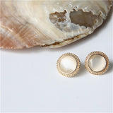 New Vintage Round Marble Opal Stone Big Stud Earrings For Women Fashion Temperament Simulated Pearl earrings