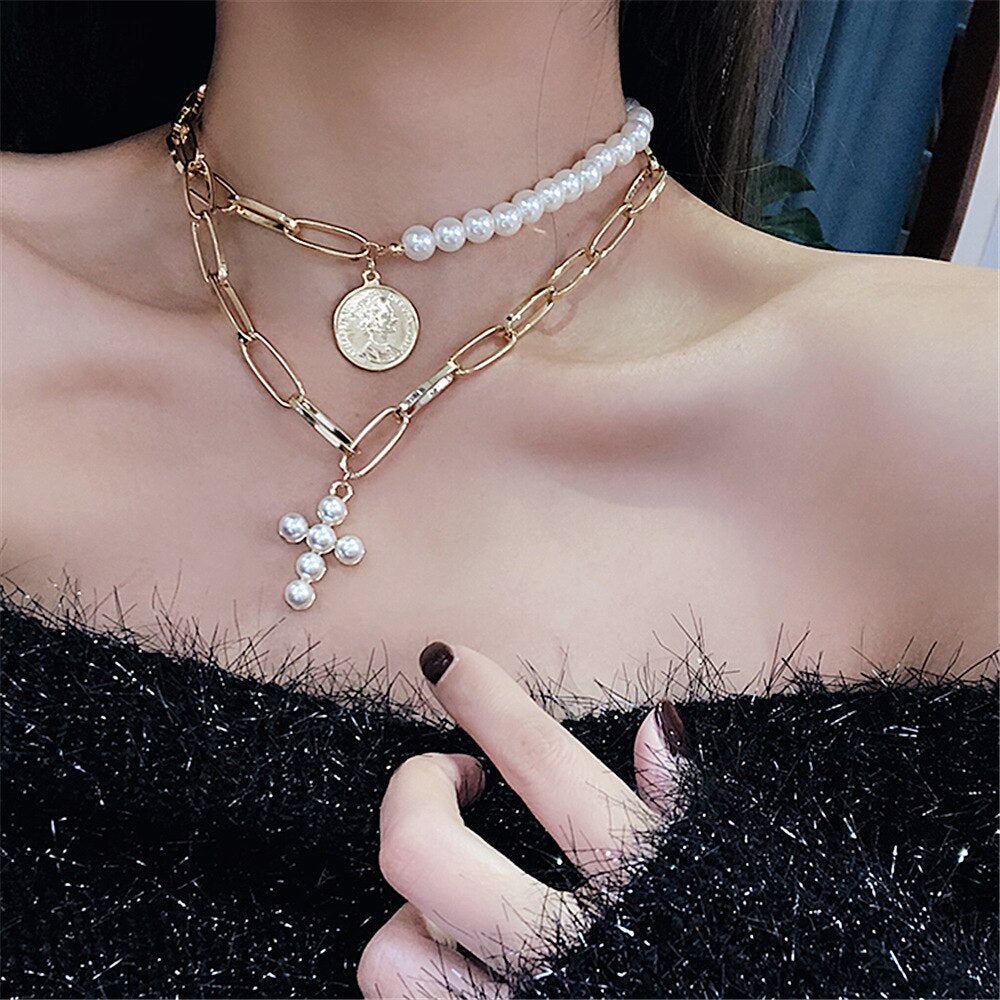 Copper Rhinestone Chain Necklace For Women Girls Quality Collar Layer Choker Necklaces Pendants Punk Party Jewelry Gift