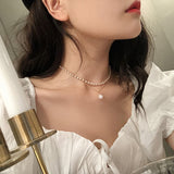 Maytrends New Fashion Kpop Pearl Choker Necklace Cute Double Layer Chain Pendant For Women Jewelry Girl Gift