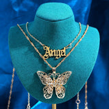 Maytrends New Multi Layer Butterfly Dragon Charms Crystal Necklaces For Women Punk Golden Angel Letter Clavicle Chain Hiphop Gifts Jewelry