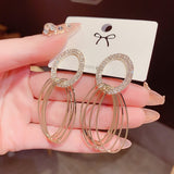 Luxury Female Big White Round Hoop Earrings Fashion Gold Color Color Wedding Earrings Double Zircon Stone Earrings For Women