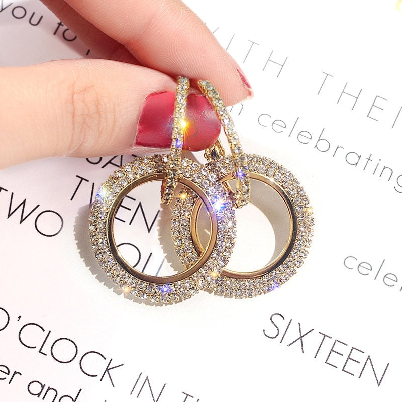Silver Color Round Cute Bling Zircon Stone Stud Earrings for Women Fashion Wedding Bride Jewelry New Korean Party Earrings